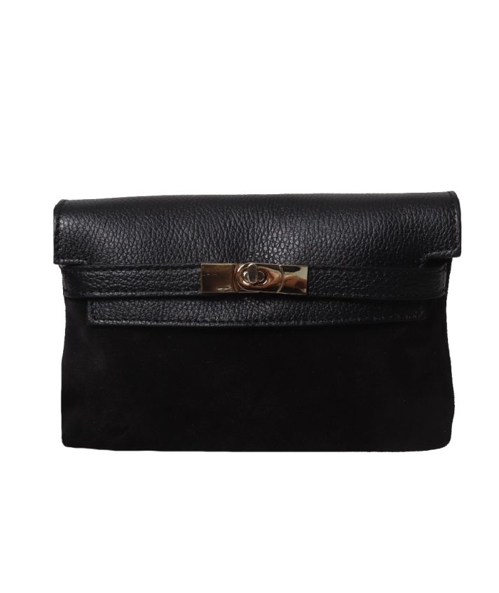 Jolie clutch in suède & leer in zwart