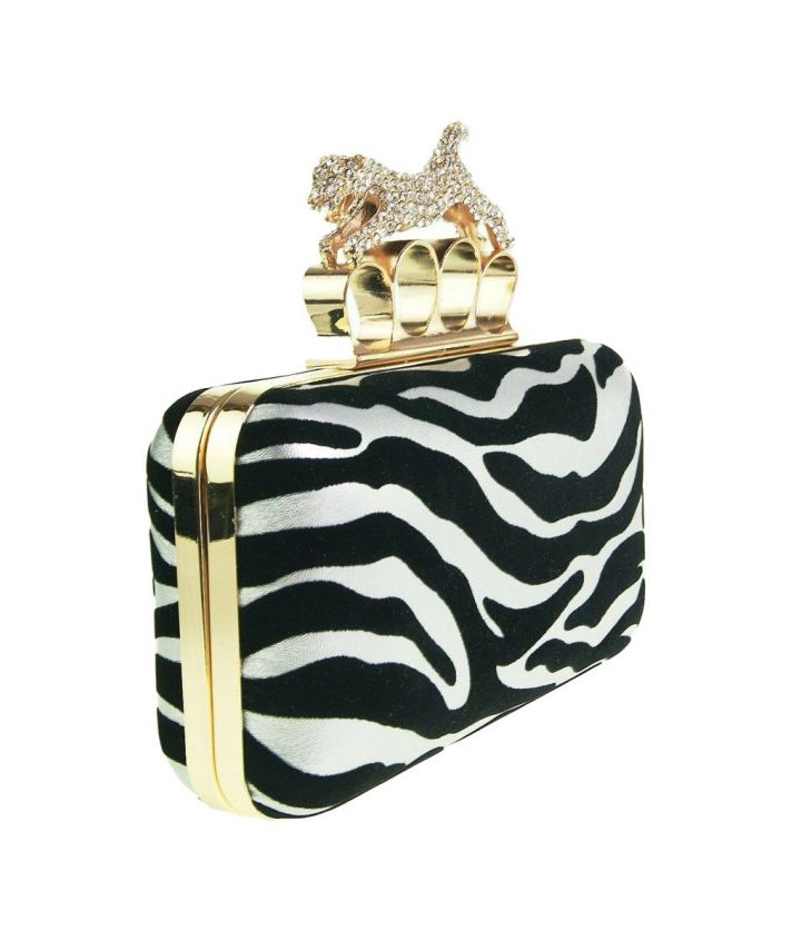 Lederen box clutch met strasstijger sluiting