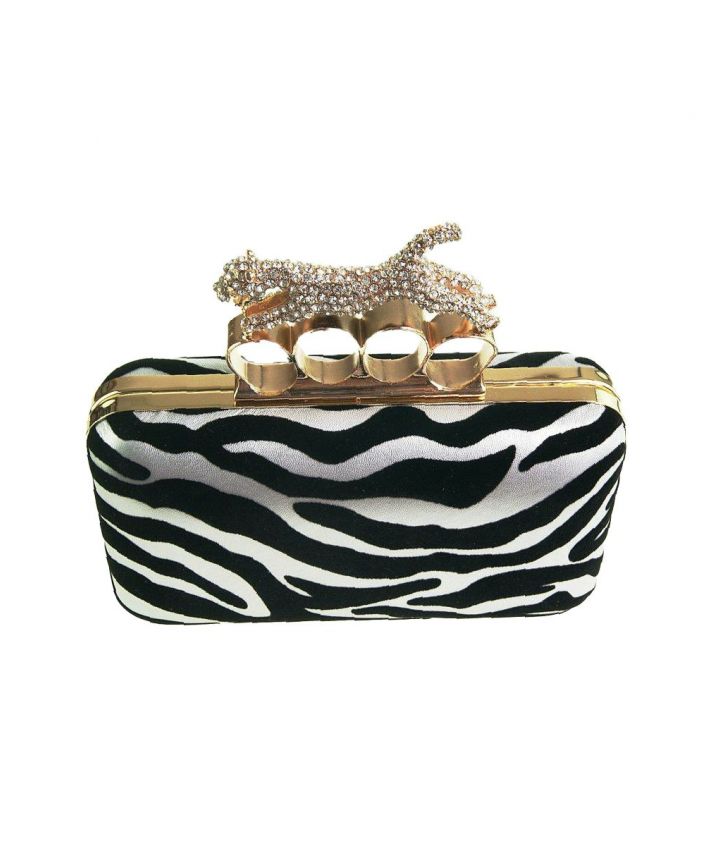 Lederen box clutch met strasstijger sluiting