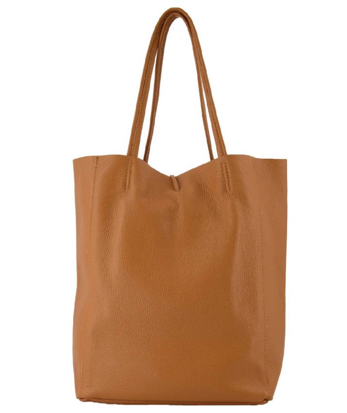 Lederen shopper in cognac bruin