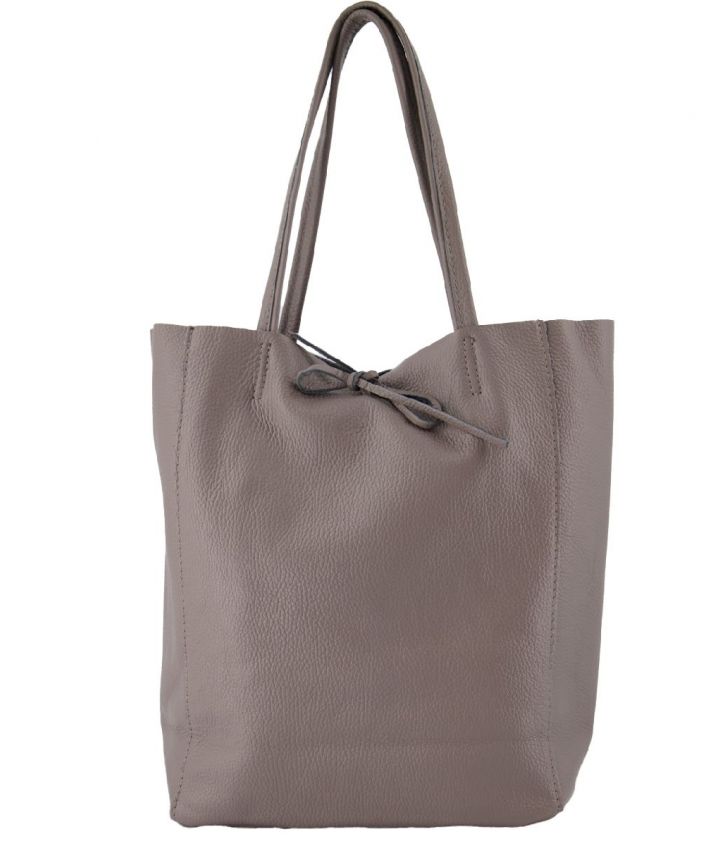 Lederen shopper in taupe-grijs