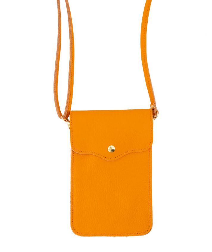 Lederen telefoontasje in oranje