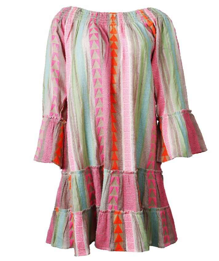 Leila off-shoulder jurkje met aztekenmotief