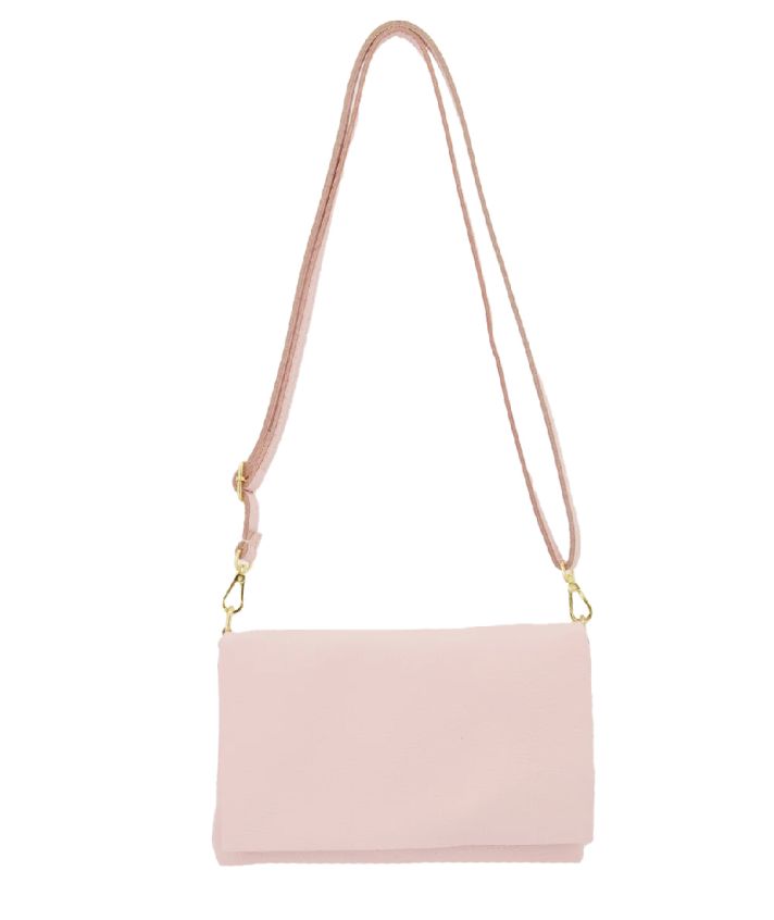 Leren fold-over clutch in lichtroze