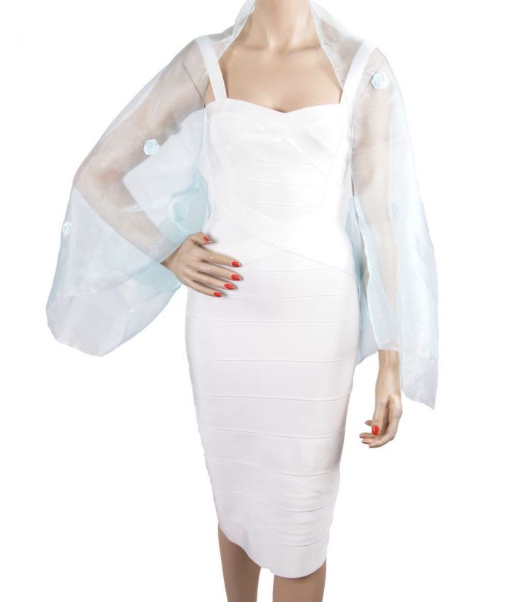 Licht turquoise organza bolero stola met satijnen roosjes