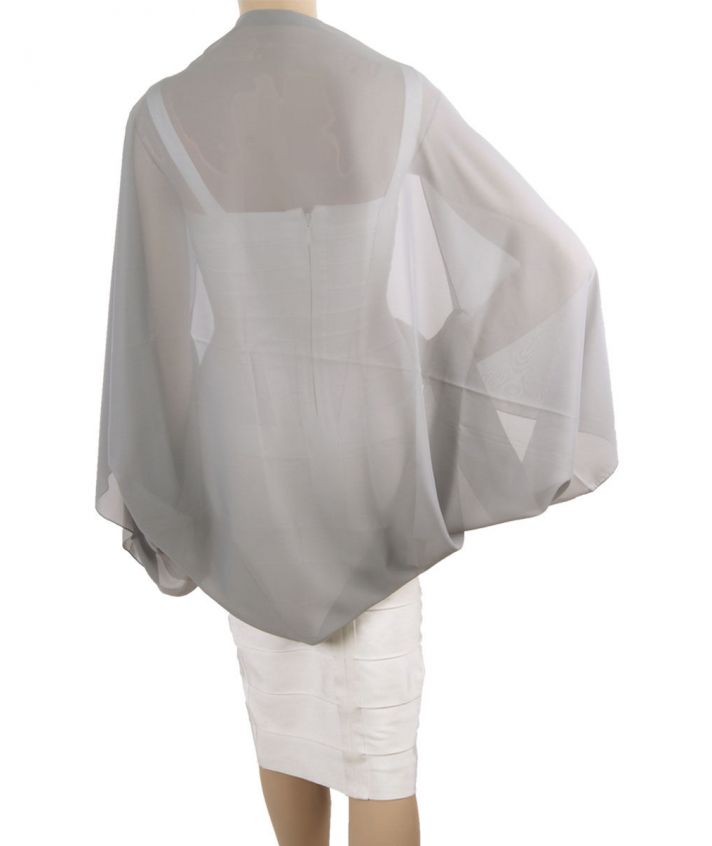 Bolero stola van effen grijze soepelvallende crêpe voile