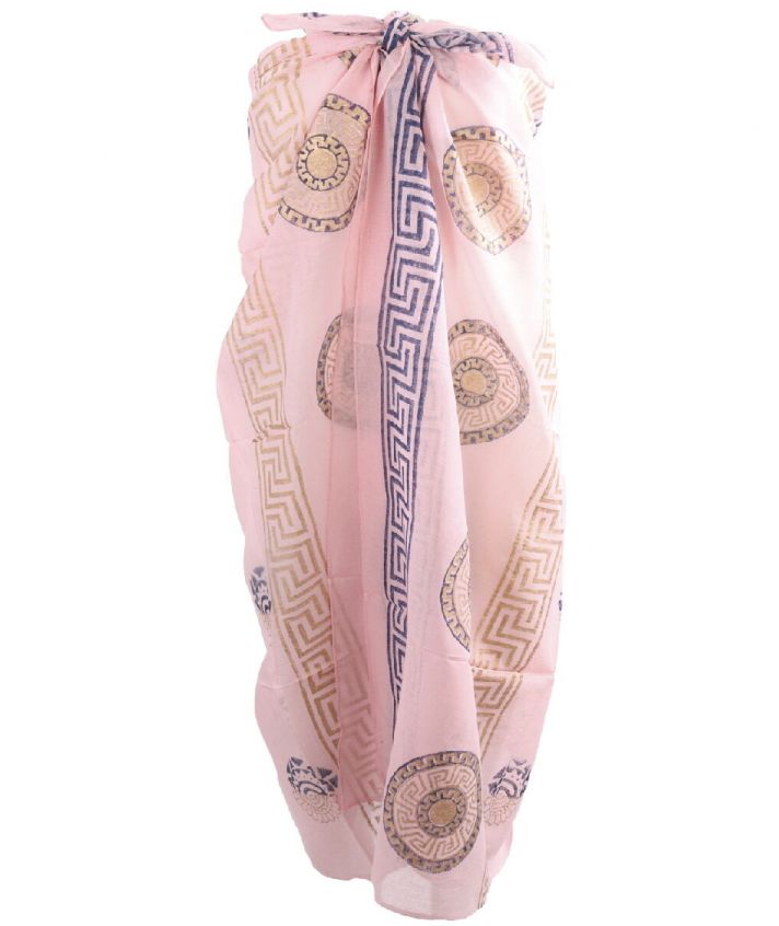 Lichtroze sarong met Griekse ornamenten print 