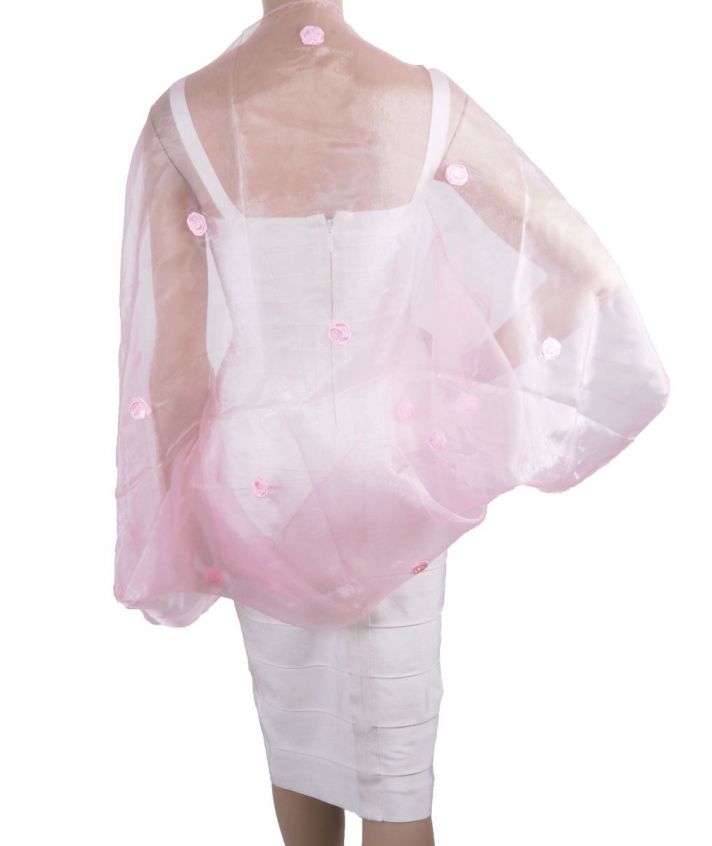 Lichtroze organza bolero stola met satijnen roosjes