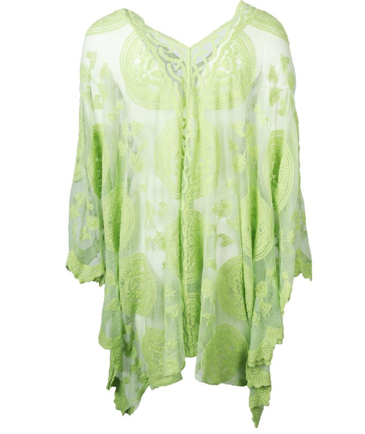 Kanten poncho in limegroen