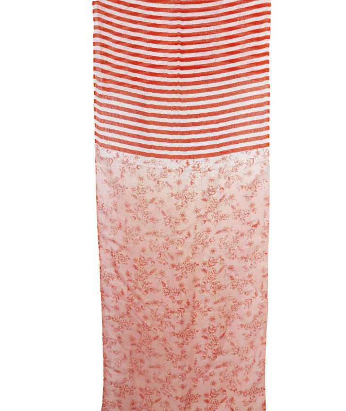 Linnen sjaal – strepen & floral print in oranje