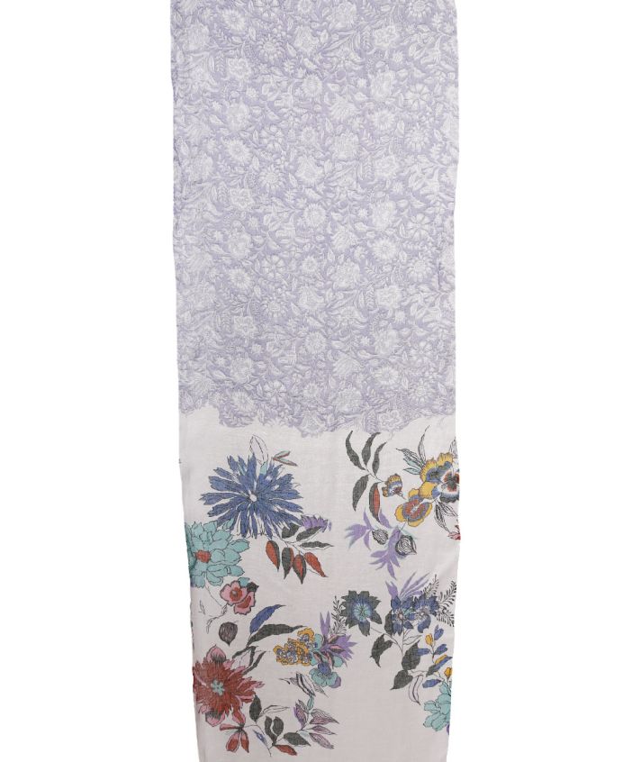 Linnen sjaal in wit met bloemen- en paisley print