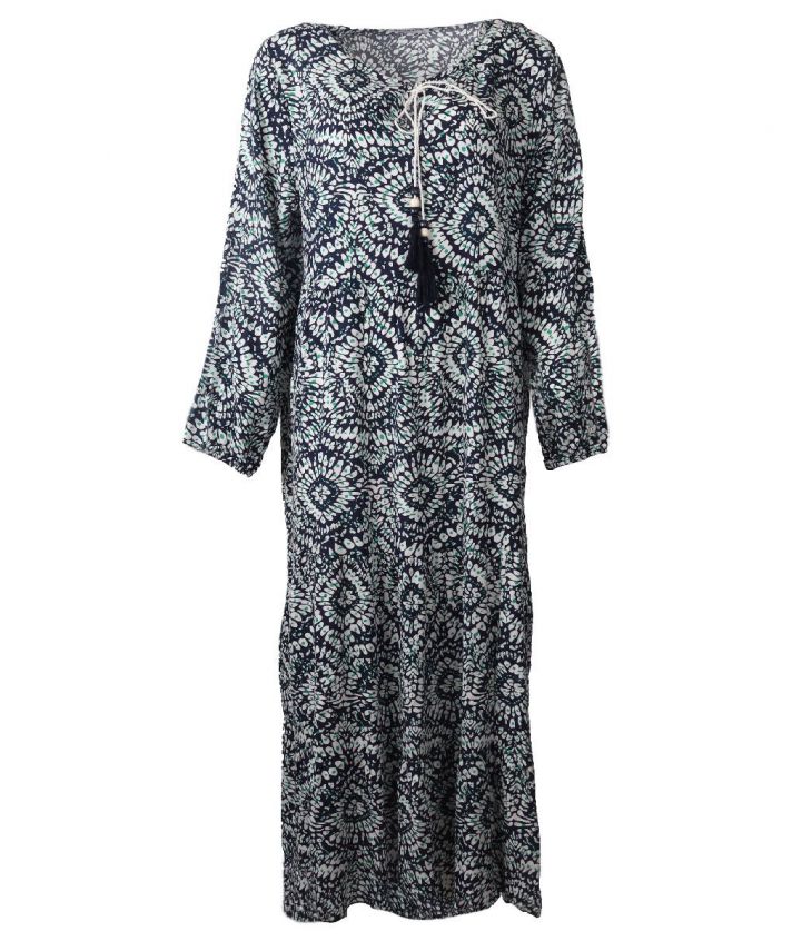 Maxi-jurk met donkerblauwe en groene floralprint