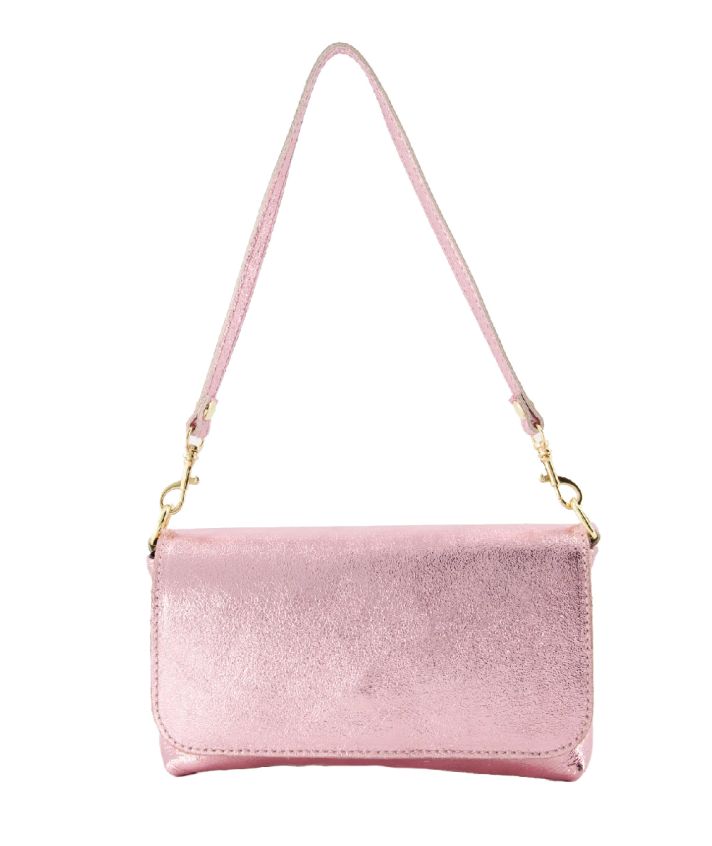 Metallic roze lederen clutch