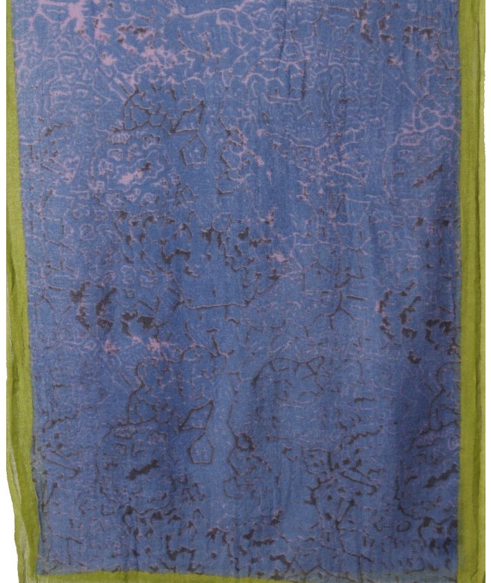 Wollen mousseline sjaal in blauw en limegroen