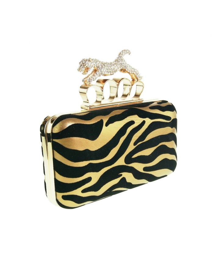 Goldtone box clutch met strasstijger sluiting