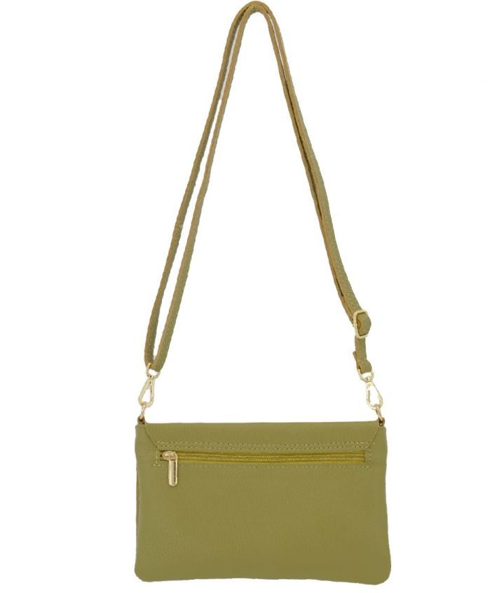 Leren fold-over clutch in olijfgroen
