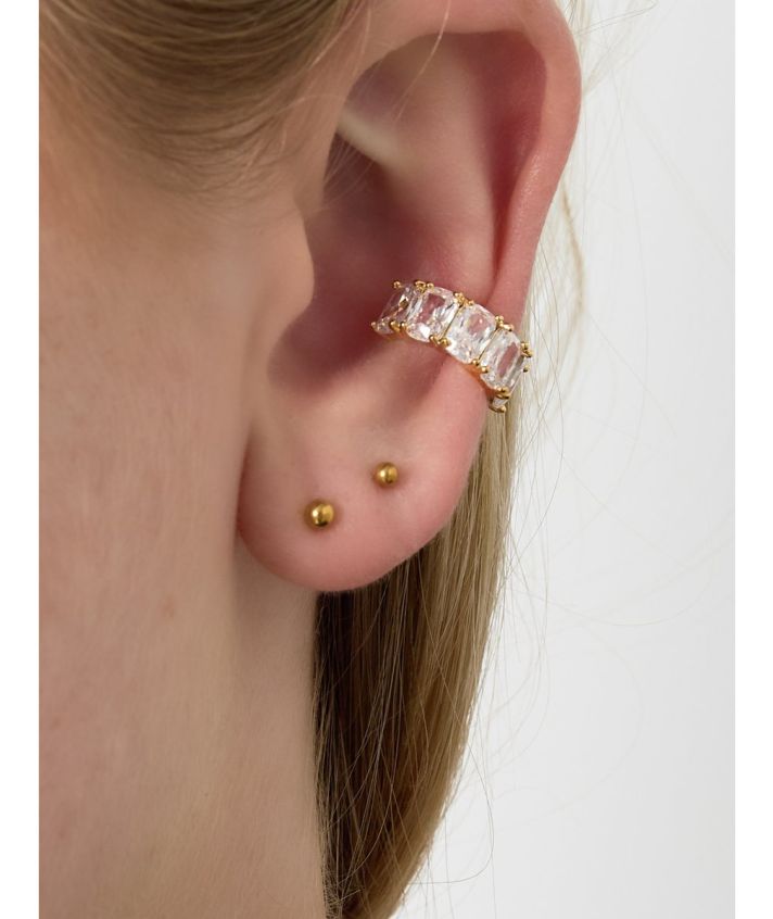 Ear cuff met strass-steentjes - zilver