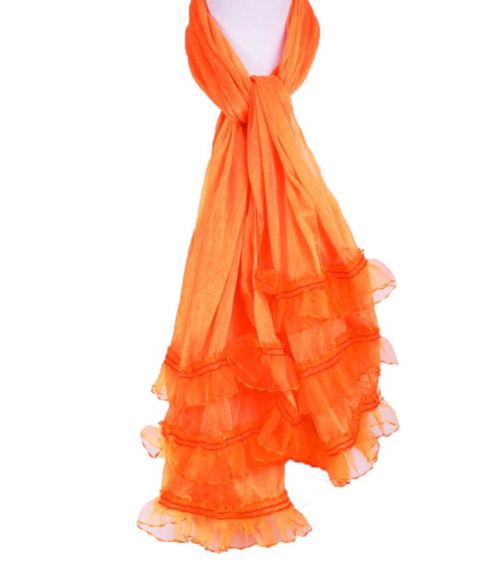 Oranje tricot sjaal met voile ruches