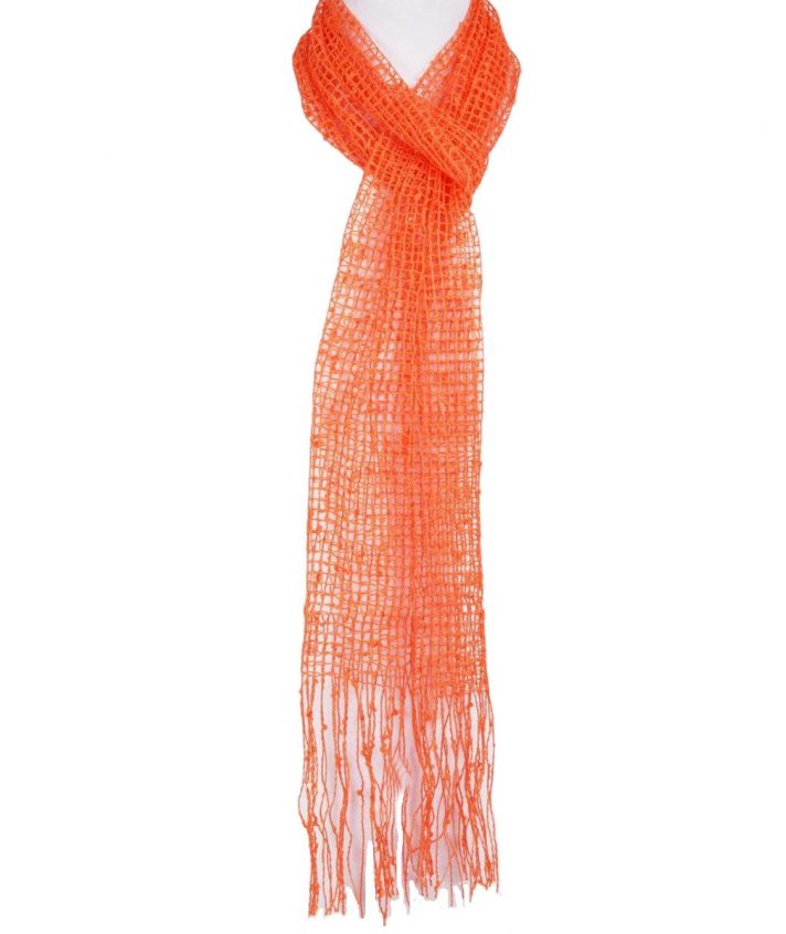 Oranje netsjaal met pailletjes en franje