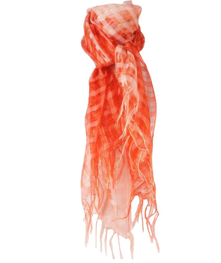 Donkeroranje organza sjaal met goudkleurig lurex
