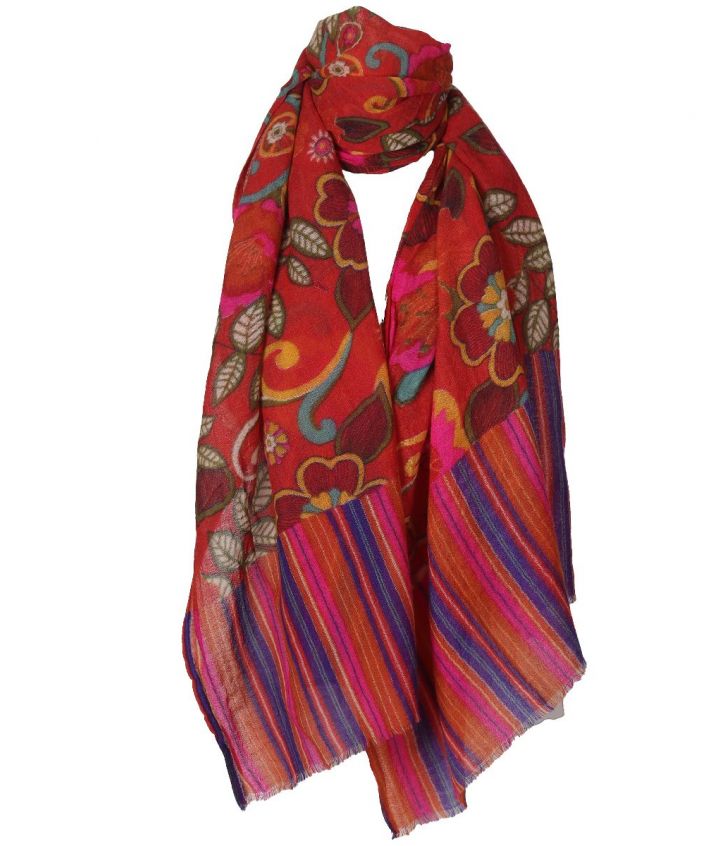 Wollen sjaal in oranje met bloemenprint