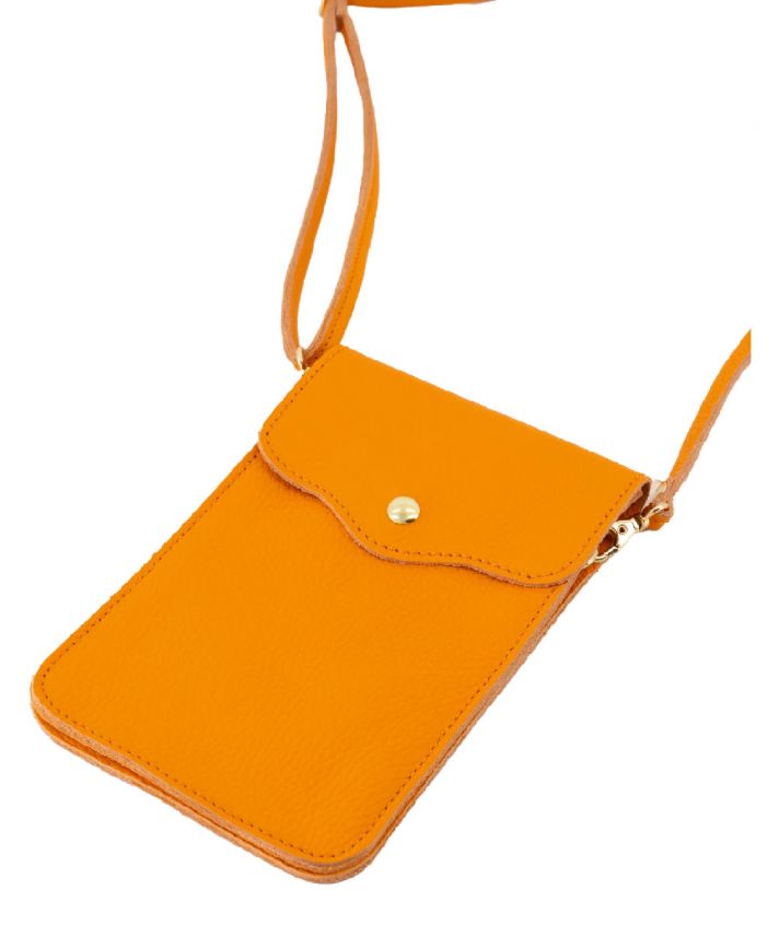 Oranje telefoontasje van leer
