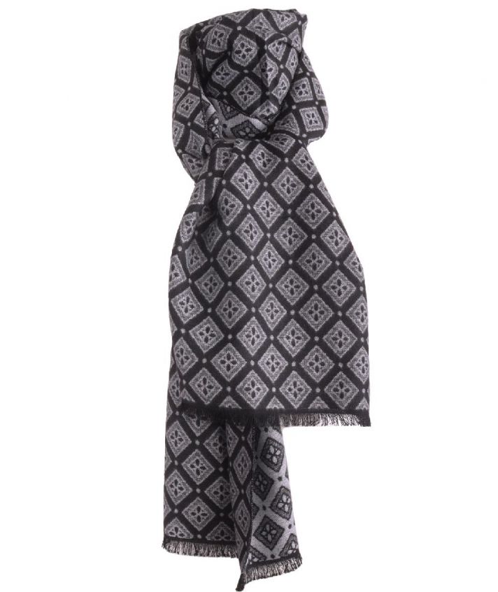 Zachte wol-blend sjaal met ornament print in wit