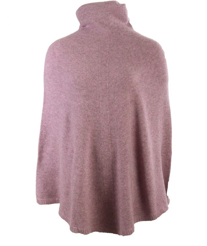 Gemêleerd oudroze poncho met col van 100% kasjmier