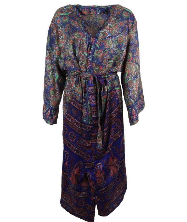 Lange kimono met kobalt en limegroene paisley
