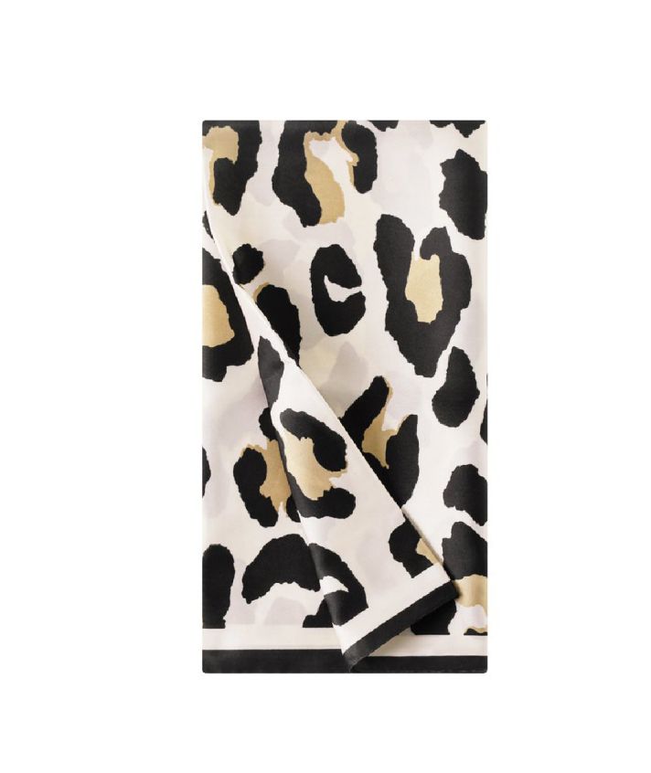 Vierkant satijn sjaaltje met luipaardprint – Ivoor