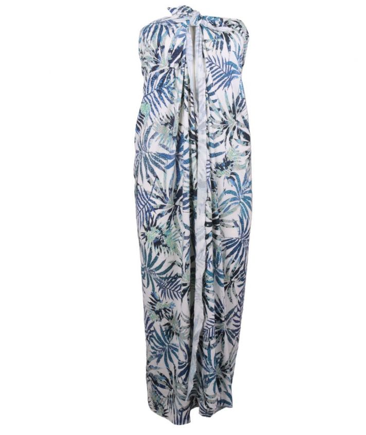 Pareo met tropische patroon in blauw-tinten