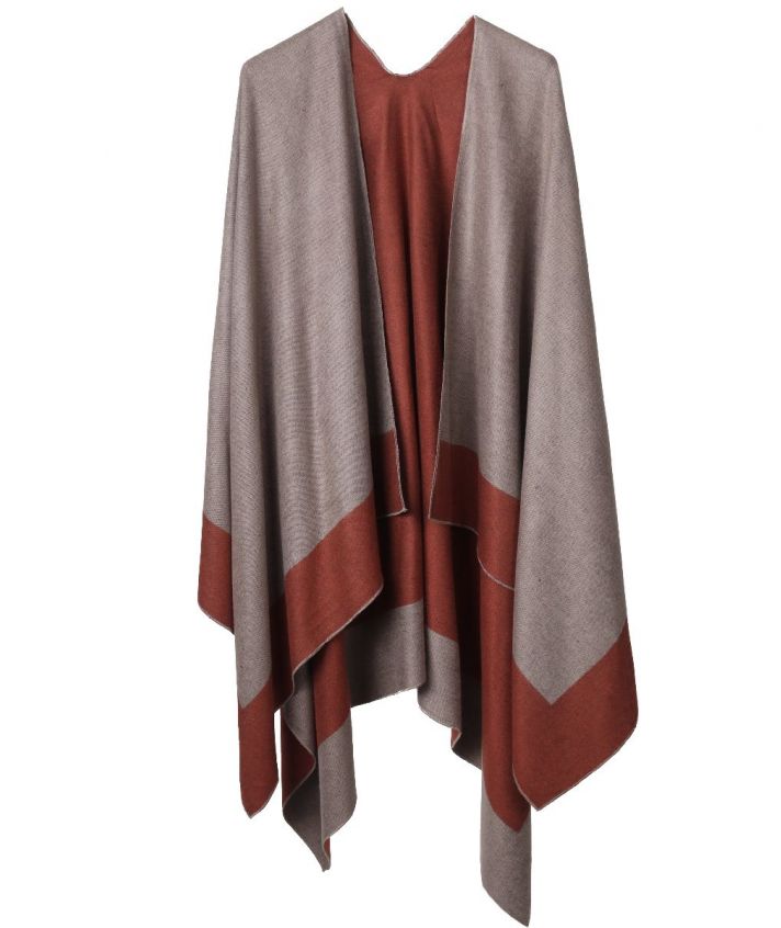 Reversibele omslagdoek in donker-oranje en taupe