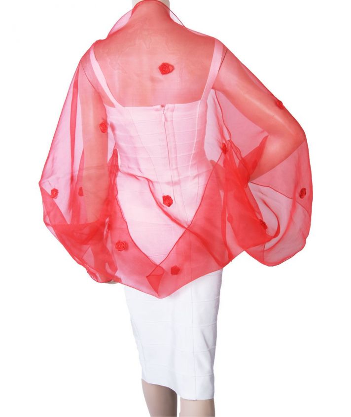 Rode organza bolero stola met satijnen roosjes