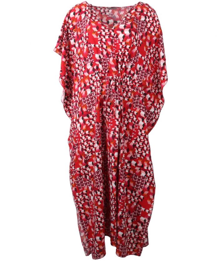 Rode kaftan met grafische print 