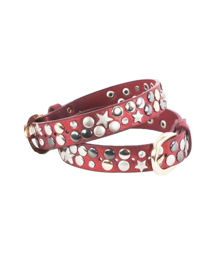 Rode laars riempjes met sterrenstuds en strass