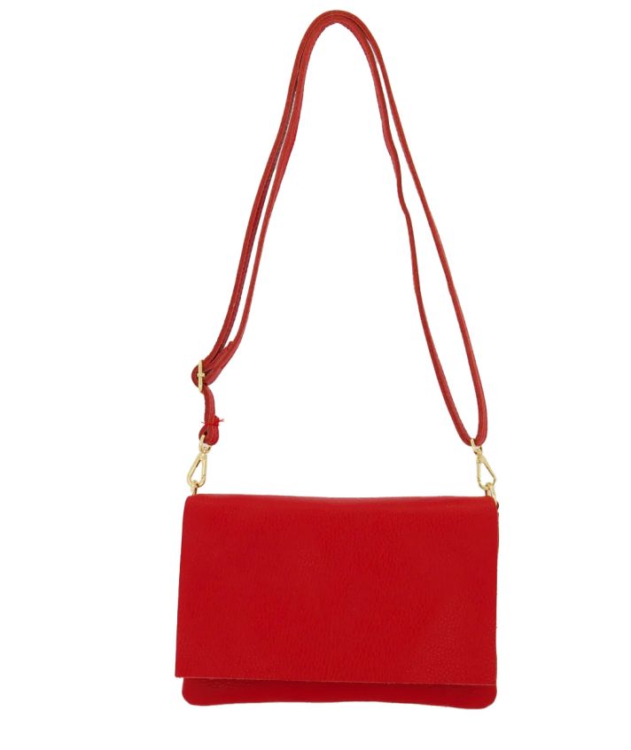 Leren fold-over clutch in rood