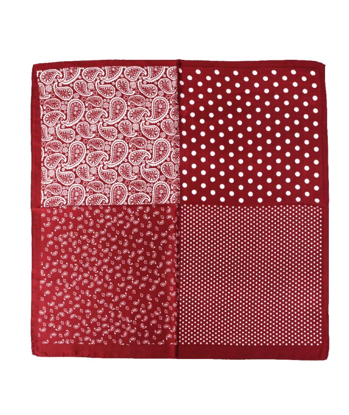 Vierkant sjaaltje met paisley & stippenprint -Bordeaux