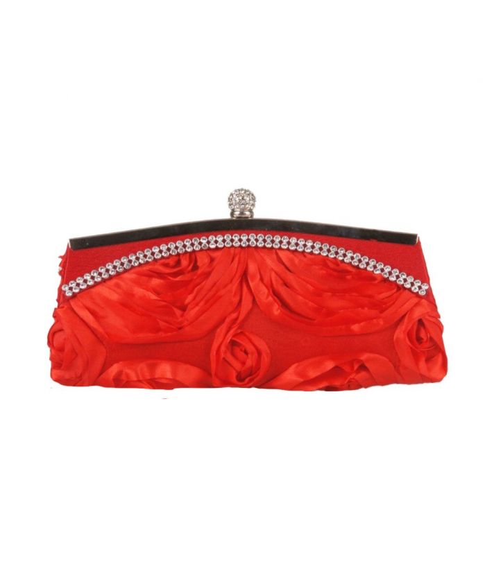 Rode clutch met rozen van satijnlint