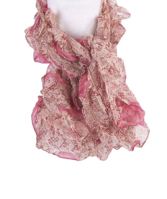 Roze/ beige crêpe-stroken sjaal