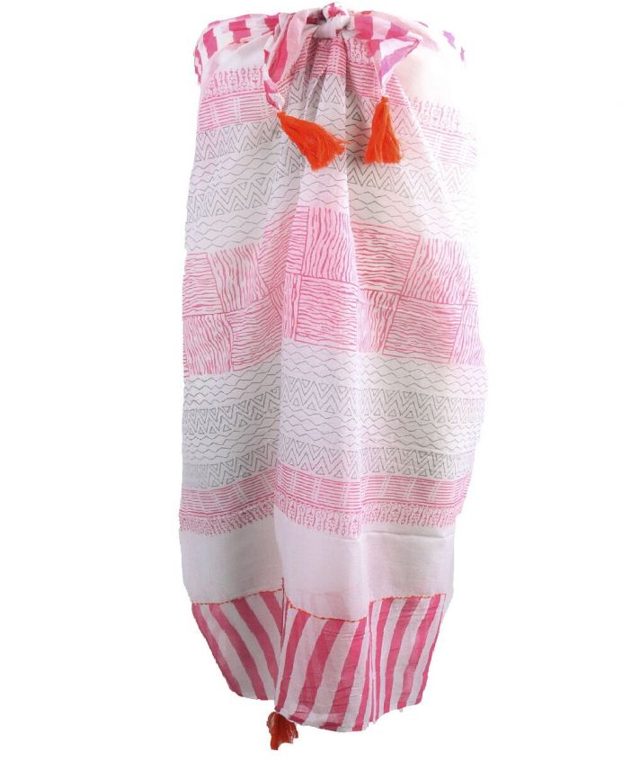 Katoenen sarong met diverse prints in roze