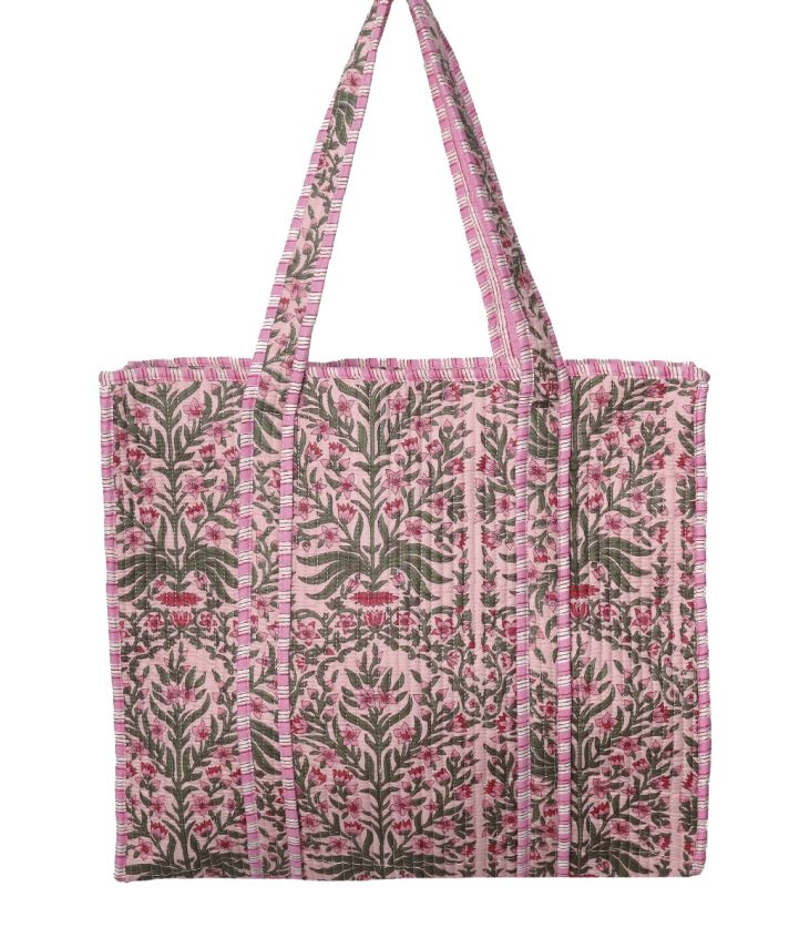 Gewatteerde schoudertas/shopper in roze met bloementjes