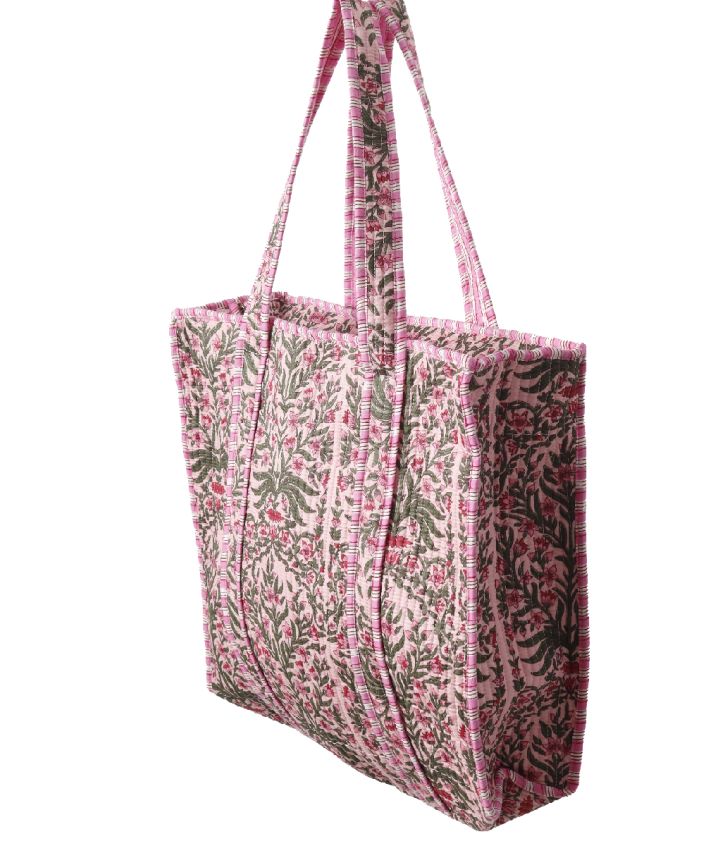 Gewatteerde schoudertas/shopper in roze met bloementjes