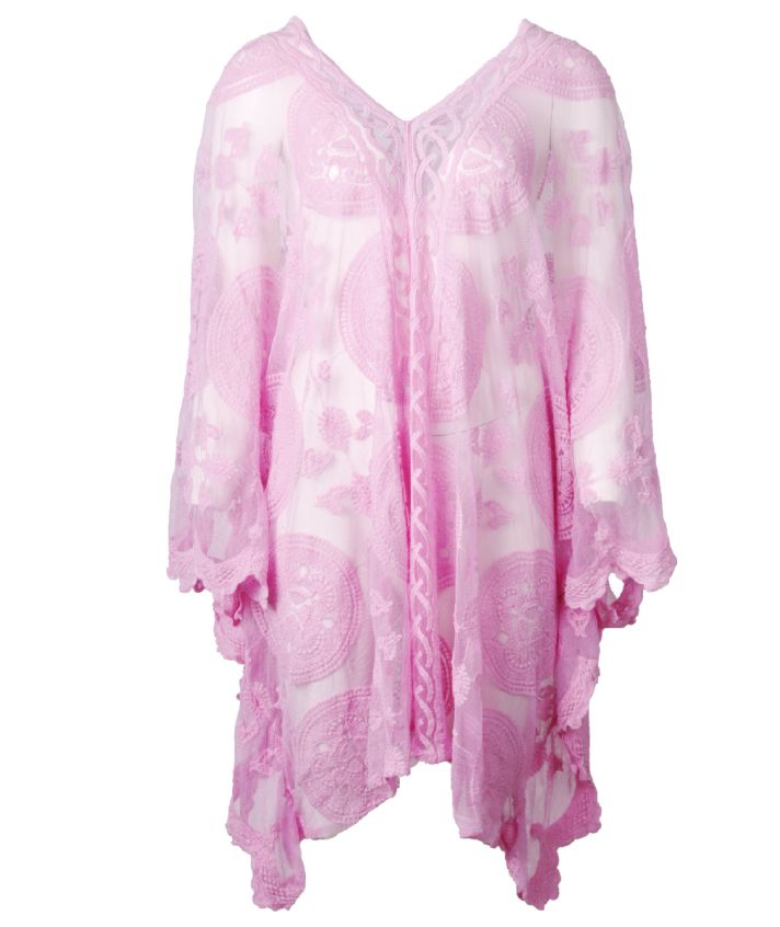 Kanten poncho in roze