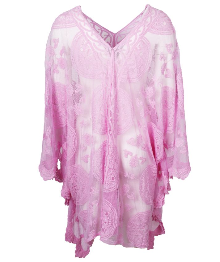 Kanten poncho in roze