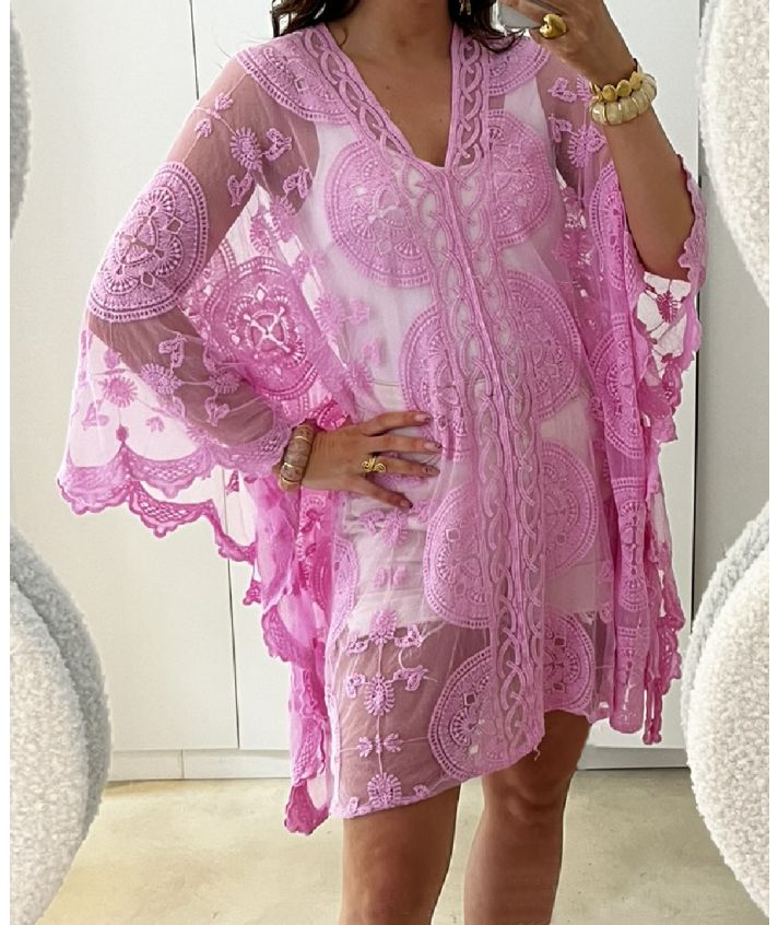 Kanten poncho in roze