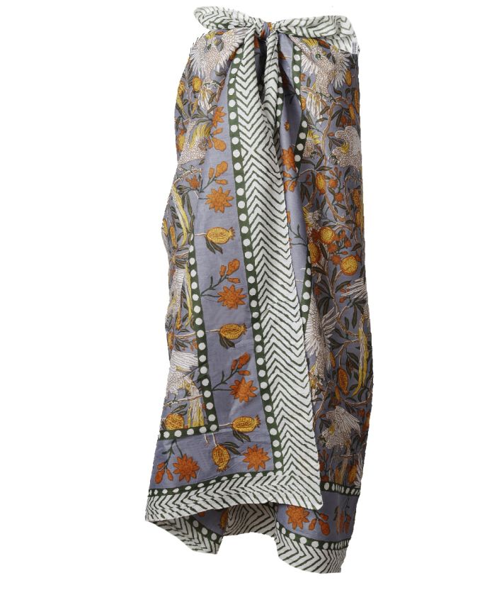 Sarong in grijs met vogel print