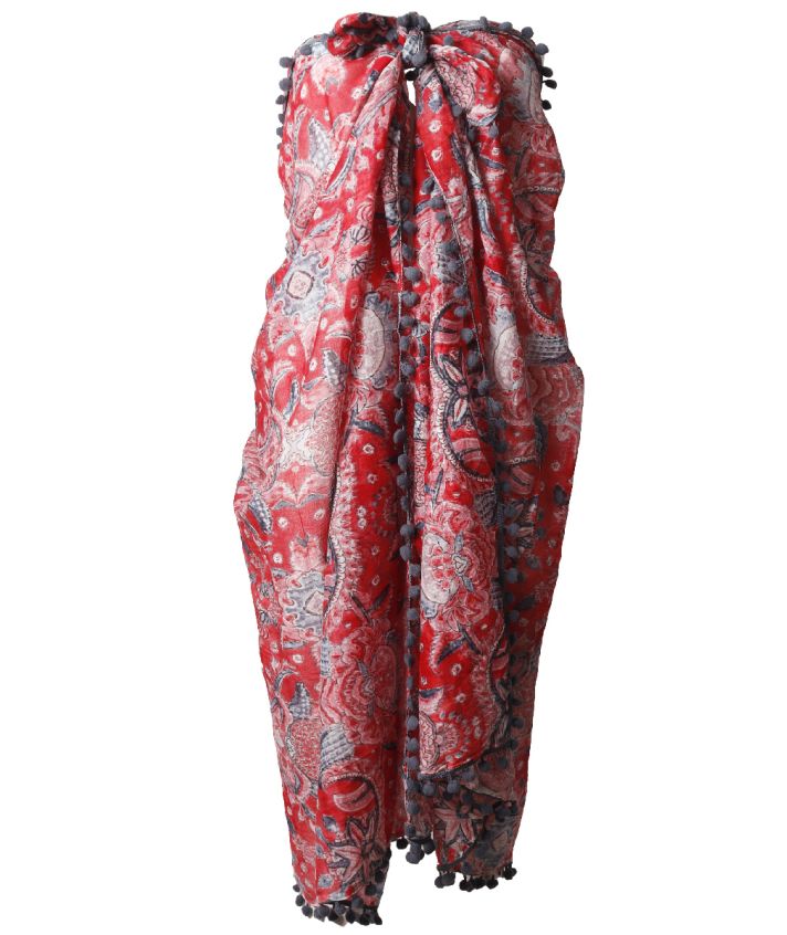 Sarong in rood met pomponfranjes