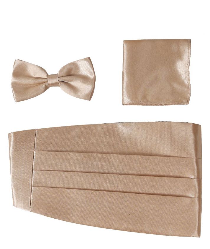 Set met goudkleurige cumberband, vlinderstrik en pochet
