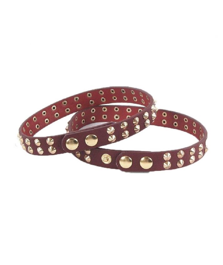 Trendy set roodbruine lederen laars riempjes met koperen kegelstuds