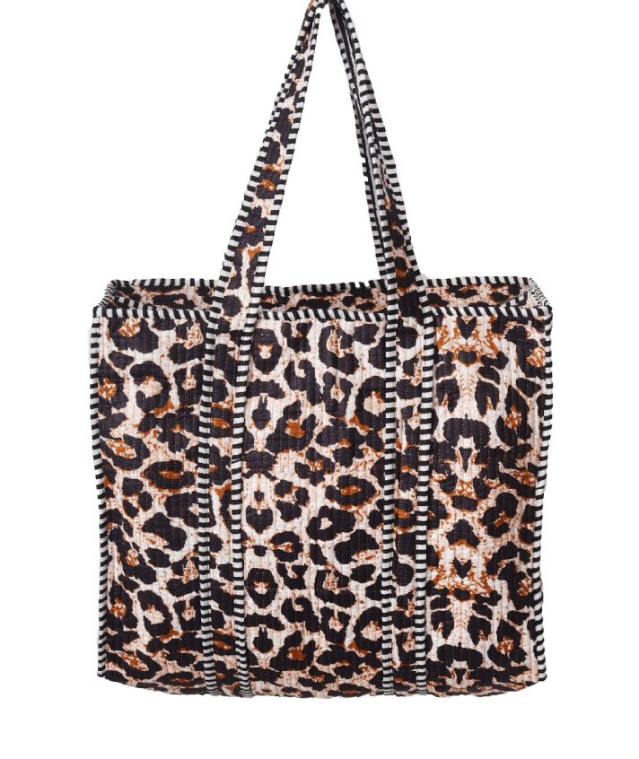 Gewatteerde schoudertas/shopper met luipaardprint